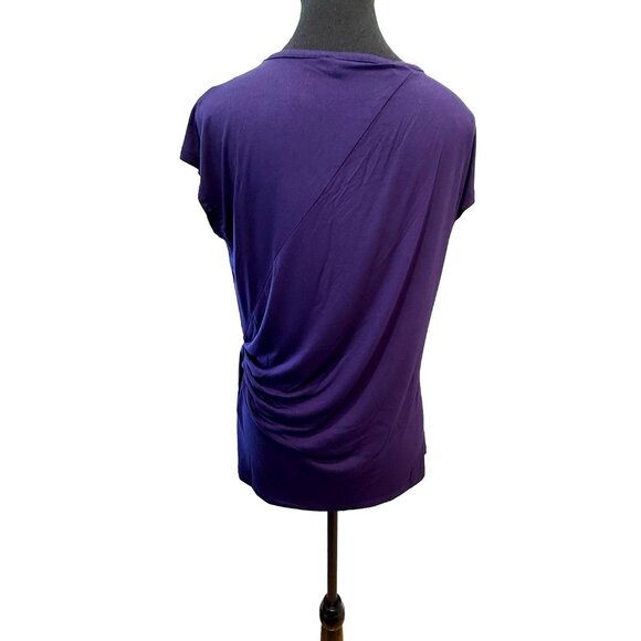 NWOT Colleen Lopez Purple Side-Tie Ruched Blouse Top | Size S Cap Sleeve - Picture 2 of 6